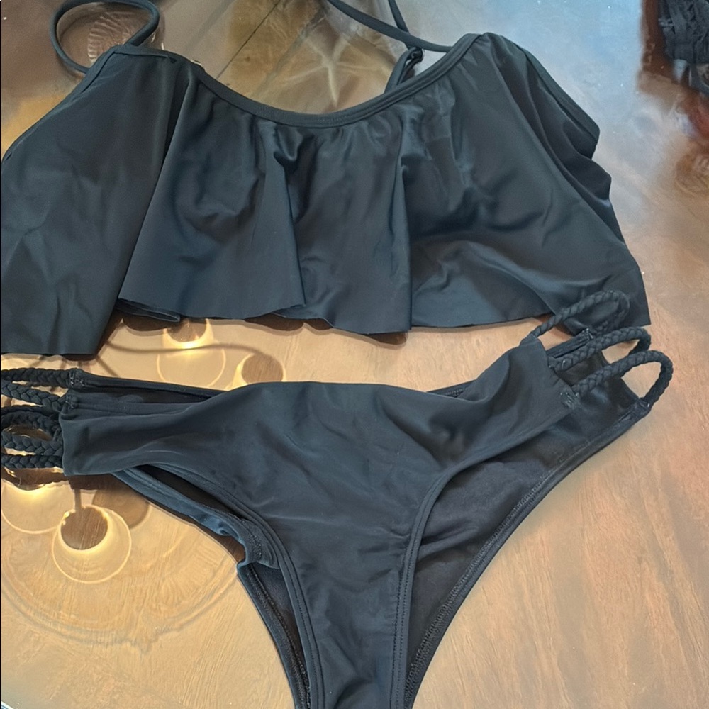 Hollister Black Ruffle Bikini Set